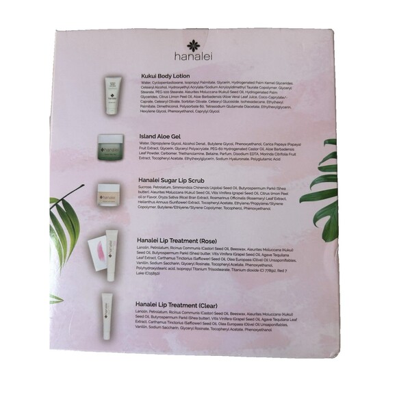 Hanalei Sampler Set Kukui Body Lotion, Facial Aloe Gel & 3 Lip Treatments New - Picture 6 of 11